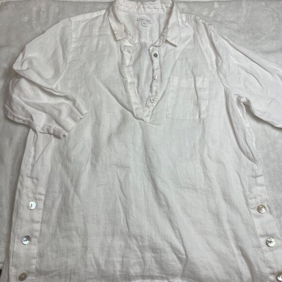 J. Jill 100% Linen Tunic Top Women's Large‎ Oversized Button Side High Low Hem - Picture 4 of 10